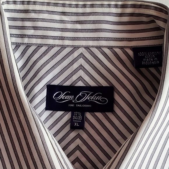 Sean John Dress Shirt Gray White Striped Size Extra Large - Picture 3 of 4